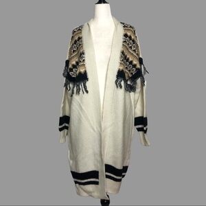 💙 M 💙 NWT Anthro Cardigan Fair Isle Fringe Oversized
